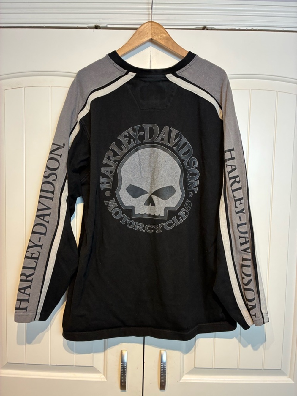 Harley-Davidson Black & Gray Skull Raglan Long Sleeve Hoodie Size XXL